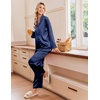 image:imageEkouaer Womens Satin Silk Pajamas Long Sleeve Button Up Pjs Lounge Sets  Soft 2Piece Set Adjustable Drawstring Waistband Side Pockets Ideal for Sleep Lounging PartyNavy Blue