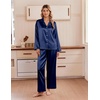 image:imageEkouaer Womens Satin Silk Pajamas Long Sleeve Button Up Pjs Lounge Sets  Soft 2Piece Set Adjustable Drawstring Waistband Side Pockets Ideal for Sleep Lounging PartyNavy Blue