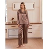 image:imageEkouaer Womens Satin Silk Pajamas Long Sleeve Button Up Pjs Lounge Sets  Soft 2Piece Set Adjustable Drawstring Waistband Side Pockets Ideal for Sleep Lounging PartyBrown