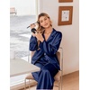 image:imageEkouaer Womens Satin Silk Pajamas Long Sleeve Button Up Pjs Lounge Sets  Soft 2Piece Set Adjustable Drawstring Waistband Side Pockets Ideal for Sleep Lounging PartyNavy Blue