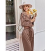 image:imageEkouaer Womens Satin Silk Pajamas Long Sleeve Button Up Pjs Lounge Sets  Soft 2Piece Set Adjustable Drawstring Waistband Side Pockets Ideal for Sleep Lounging PartyBrown