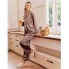 image:imageEkouaer Womens Satin Silk Pajamas Long Sleeve Button Up Pjs Lounge Sets  Soft 2Piece Set Adjustable Drawstring Waistband Side Pockets Ideal for Sleep Lounging PartyBrown