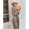 image:imageEkouaer Womens Satin Silk Pajamas Long Sleeve Button Up Pjs Lounge Sets  Soft 2Piece Set Adjustable Drawstring Waistband Side Pockets Ideal for Sleep Lounging PartyBrown Leopard