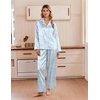 image:imageEkouaer Womens Satin Silk Pajamas Long Sleeve Button Up Pjs Lounge Sets  Soft 2Piece Set Adjustable Drawstring Waistband Side Pockets Ideal for Sleep Lounging PartyBlue Leopard