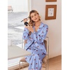 image:imageEkouaer Womens Satin Silk Pajamas Long Sleeve Button Up Pjs Lounge Sets  Soft 2Piece Set Adjustable Drawstring Waistband Side Pockets Ideal for Sleep Lounging PartyBlue Plaid Cherry