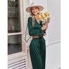 image:imageEkouaer Womens Satin Silk Pajamas Long Sleeve Button Up Pjs Lounge Sets  Soft 2Piece Set Adjustable Drawstring Waistband Side Pockets Ideal for Sleep Lounging PartyDark Green