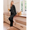 image:imageEkouaer Womens Satin Silk Pajamas Long Sleeve Button Up Pjs Lounge Sets  Soft 2Piece Set Adjustable Drawstring Waistband Side Pockets Ideal for Sleep Lounging PartyBlack
