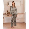 image:imageEkouaer Womens Satin Silk Pajamas Long Sleeve Button Up Pjs Lounge Sets  Soft 2Piece Set Adjustable Drawstring Waistband Side Pockets Ideal for Sleep Lounging PartyBrown Leopard