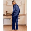 image:imageEkouaer Womens Satin Silk Pajamas Long Sleeve Button Up Pjs Lounge Sets  Soft 2Piece Set Adjustable Drawstring Waistband Side Pockets Ideal for Sleep Lounging PartyNavy Blue