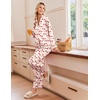image:imageEkouaer Womens Satin Silk Pajamas Long Sleeve Button Up Pjs Lounge Sets  Soft 2Piece Set Adjustable Drawstring Waistband Side Pockets Ideal for Sleep Lounging PartyBeige Cherry