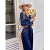 image:imageEkouaer Womens Satin Silk Pajamas Long Sleeve Button Up Pjs Lounge Sets  Soft 2Piece Set Adjustable Drawstring Waistband Side Pockets Ideal for Sleep Lounging PartyNavy Blue