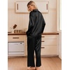 image:imageEkouaer Womens Satin Silk Pajamas Long Sleeve Button Up Pjs Lounge Sets  Soft 2Piece Set Adjustable Drawstring Waistband Side Pockets Ideal for Sleep Lounging PartyBlack