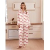 image:imageEkouaer Womens Satin Silk Pajamas Long Sleeve Button Up Pjs Lounge Sets  Soft 2Piece Set Adjustable Drawstring Waistband Side Pockets Ideal for Sleep Lounging PartyBeige Cherry