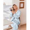 image:imageEkouaer Womens Satin Silk Pajamas Long Sleeve Button Up Pjs Lounge Sets  Soft 2Piece Set Adjustable Drawstring Waistband Side Pockets Ideal for Sleep Lounging PartyBlue Leopard