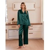 image:imageEkouaer Womens Satin Silk Pajamas Long Sleeve Button Up Pjs Lounge Sets  Soft 2Piece Set Adjustable Drawstring Waistband Side Pockets Ideal for Sleep Lounging PartyDark Green