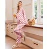 image:imageEkouaer Womens Satin Silk Pajamas Long Sleeve Button Up Pjs Lounge Sets  Soft 2Piece Set Adjustable Drawstring Waistband Side Pockets Ideal for Sleep Lounging PartyRed Plaid Strawberry