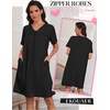 image:imageEkouaer Zipper Robes for Women Short Knit Lightweight Bathrobe with Pockets  Short Sleeve Two Pockets Zip Up Robes House Coats for Women Soft Lightweight Fabric Sleepwear Travel AirportBlack