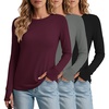 image:imageEkouaer 3 Pack Womens Long Sleeve Shirts Thumb Hole Tops Fall Clothes  Crew Neck T Shirts Loose Fit Thermal Undershirts Layering Casual Work Winter Outfits3pcs Black Dark Grey Wine Red