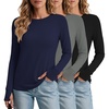 image:imageEkouaer 3 Pack Womens Long Sleeve Shirts Thumb Hole Tops Fall Clothes  Crew Neck T Shirts Loose Fit Thermal Undershirts Layering Casual Work Winter Outfits3pcs Black Dark Grey Navy Blue
