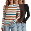 image:imageEkouaer 3 Pack Womens Long Sleeve Shirts Thumb Hole Tops Fall Clothes  Crew Neck T Shirts Loose Fit Thermal Undershirts Layering Casual Work Winter Outfits3pcs Black Brown Orange Stripe