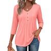 image:imageEkouaer 34 Length Sleeve Womens Tops V Neck Blouses Casual Pleated Shirts  Soft lightweight fabric 34 sleeve loose top with v neck front pleats and decorative buttons ideal for all occasionsCoral