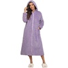 image:imageEkouaer Fleece Robes for Women Hooded Plush Zipper Front Long Bathrobe Warm House Robe Sleepwear with PocketsPurple Jacquard
