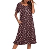 image:imageEkouaer House Dresses for Women with Pockets Short Sleeve Moo Moos  Floral Print Mumu Dresses Crewneck Pleated Front Button Moomoo Dress Ruffled Hem Soft Sleepwear for Lounge SleepWine Red Floral