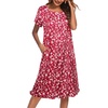 image:imageEkouaer House Dresses for Women with Pockets Short Sleeve Moo Moos  Floral Print Mumu Dresses Crewneck Pleated Front Button Moomoo Dress Ruffled Hem Soft Sleepwear for Lounge SleepRed Flower