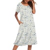 image:imageEkouaer House Dresses for Women with Pockets Short Sleeve Moo Moos  Floral Print Mumu Dresses Crewneck Pleated Front Button Moomoo Dress Ruffled Hem Soft Sleepwear for Lounge SleepApricot Blue Floral