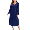 image:imageEkouaer Long Sleeve Nightgowns for Women Button Front Long Night Gowns  Full Length Nightshirts V Neck Night Dress Flatting Cuffs Contrasting Trim Soft Sleep Dress for Lounging Home VacationNavy Blue