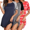 image:imageEkouaer Nightgowns for Women 3 Pack Sleep Shirts Short Sleeve Nightshirt Pullover Nightdress Soft Sleepwear  Pullover Crew Neck Moo Moos Plus Size Print Night Shirt Casual Tshirt Night Dress Ladies Comfy Lounge Dress Home PartyNavy BlueGreyOrange Stripes