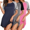 image:imageEkouaer Nightgowns for Women 3 Pack Sleep Shirts Short Sleeve Nightshirt Pullover Nightdress Soft Sleepwear  Pullover Crew Neck Moo Moos Plus Size Print Night Shirt Casual Tshirt Night Dress Ladies Comfy Lounge Dress Home PartyNavy BlueGreyPink