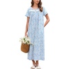 image:imageEkouaer Nightgowns for Women Cotton Long Night Gown Short Sleeve Nightdress  House Dress For Women With PocketsButton SleepshirtsLadies Summer SleepwearSoft Night DressVictorian SleepdressBlue White Florals
