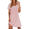 image:imageEkouaer Nightgowns for Women Pleated Sleep Shirts Short Sleeve Night Shirts  Lace Trim Night Gown Ladies Sleep Dress Night Dress Victorian Sleepwear Soft Pajama Dress Casual Loungewear Cute PrintRed Striped Cherry