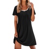 image:imageEkouaer Nightgowns for Women Pleated Sleep Shirts Short Sleeve Night Shirts  Lace Trim Night Gown Ladies Sleep Dress Night Dress Victorian Sleepwear Soft Pajama Dress Casual Loungewear Cute PrintBlack