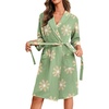 image:imageEkouaer Robes for Women Waffle Knit Kimono Bathrobe Loungewear with Pockets  Knee Length Maternity Robe Lightweight Soft Comfy Fabric Floral Print Ladies House CoatFloral Green