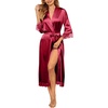 image:imageEkouaer Silk Robes for Women Lace Trim Kimono Bathrobe Bridal Robe  Bride Bridesmaid Wedding Party Robes 34 SleeveCalf Length Soft Lightweight SleepwearWine Red