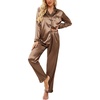 image:imageEkouaer Womens Classic Button Down Long Satin Silk Pajama Set  Soft Satin Pajamas MixMatch Daily Look Chest PocketElastic Waist Gift For LadiesSaddle Brown