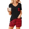 image:imageEkouaer Womens Pajama Sets Shorts Soft 2 Piece Lounge Set with Chest Pocket  Lightweight Sleepwear Vneck short sleeve top with drawstring shorts casual Pjs for allseason daily wear available in XSRed Plaid