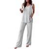 image:imageEkouaer Womens Pajamas Set Sleeveless Lounge Sets Tank Top and Pants Pjs  V Neck Top Loungewear with Side Slit Comfy Lounge Pants with Pockets Elastic Waistband 2 Piece Sleepwear Loose FitGray Stripe