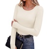 image:imageLong Sleeve Shirts for Women Thumb Hole Fitted Tops Thermal Layering Tees  Round Neck Thermal Undershirts Slim Fit Underwear Tops Casual Fall Outfits Trendy Y2K TShirts Work amp Going Out TopsBeige