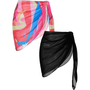 image:imageEkouaer 2 Pcs Sarong Chiffon Beach Wrap Skirt Swimsuit Coverups for Women  Sheer Bikini Swimsuit Cover UpsBikini Beach DressFront SlitsFlowy and Swing LengthBlackPink Yellow Art Stripe