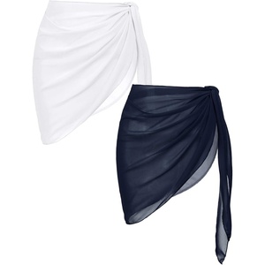 image:imageEkouaer 2 Pcs Sarong Chiffon Beach Wrap Skirt Swimsuit Coverups for Women  Sheer Bikini Swimsuit Cover UpsBikini Beach DressFront SlitsFlowy and Swing LengthNavy BlueWhite