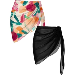 image:imageEkouaer 2 Pcs Sarong Chiffon Beach Wrap Skirt Swimsuit Coverups for Women  Sheer Bikini Swimsuit Cover UpsBikini Beach DressFront SlitsFlowy and Swing LengthBlackAbstract Graffiti