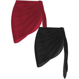 image:imageEkouaer 2 Pcs Sarong Chiffon Beach Wrap Skirt Swimsuit Coverups for Women  Sheer Bikini Swimsuit Cover UpsBikini Beach DressFront SlitsFlowy and Swing LengthBlackWine Red