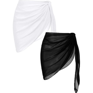 image:imageEkouaer 2 Pcs Sarong Chiffon Beach Wrap Skirt Swimsuit Coverups for Women  Sheer Bikini Swimsuit Cover UpsBikini Beach DressFront SlitsFlowy and Swing LengthAblackWhite