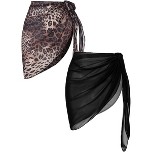 image:imageEkouaer 2 Pcs Sarong Chiffon Beach Wrap Skirt Swimsuit Coverups for Women  Sheer Bikini Swimsuit Cover UpsBikini Beach DressFront SlitsFlowy and Swing LengthBlackLeopard
