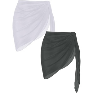 image:imageEkouaer 2 Pcs Sarong Chiffon Beach Wrap Skirt Swimsuit Coverups for Women  Sheer Bikini Swimsuit Cover UpsBikini Beach DressFront SlitsFlowy and Swing LengthWhiteGrey