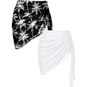 image:imageEkouaer 2 Pcs Sarong Chiffon Beach Wrap Skirt Swimsuit Coverups for Women  Sheer Bikini Swimsuit Cover UpsBikini Beach DressFront SlitsFlowy and Swing LengthWhiteCoconut Tree