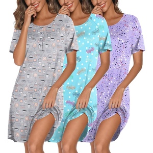 image:imageEkouaer 3 Pack Nightgowns for Women Short Sleeve Sleepshirt Night Shirts  Button Down Nightshirts Soft Pajama Dress Casual Sleepwear VNeck Sleep Dress Night Gowns for Sleep Home Daily Wear TravelBlue PrintCoffee CupPurple Stars
